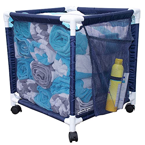 Essentially Yours Rolling Pool Storage Small Organizer Bin, (18" W X 18" L X 20" H), Blue/White Style 417244 #TOP27