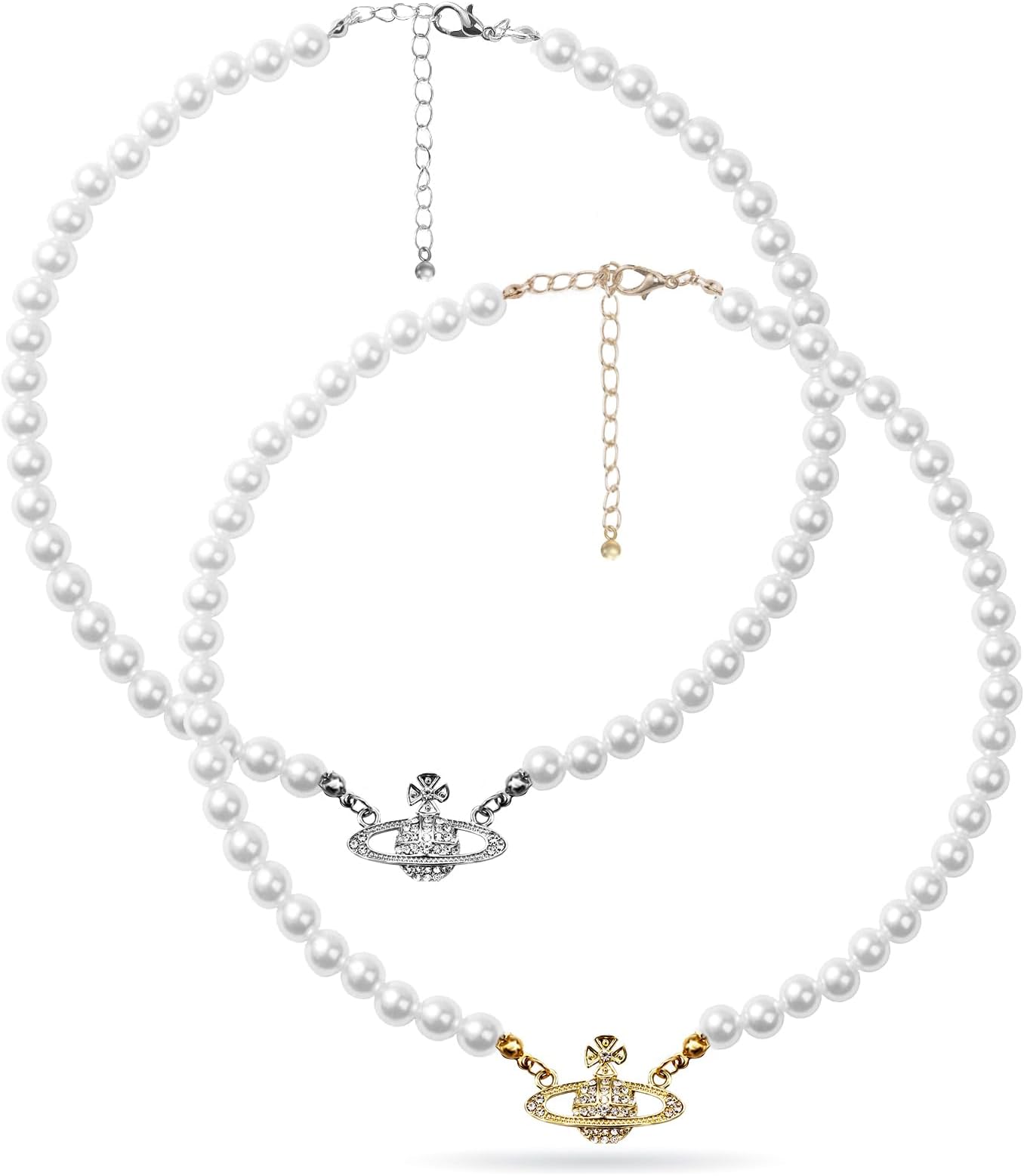 2PCS Pearl Necklace Set, Artificial Pearl Necklace, Pearl Choker Necklace Charm Lady Girlfriend Wedding Birthday Anniversary