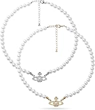 2PCS Pearl Necklace Set, Artificial Pearl Necklace, Pearl Choker Necklace Charm Lady Girlfriend Wedding Birthday Anniversary