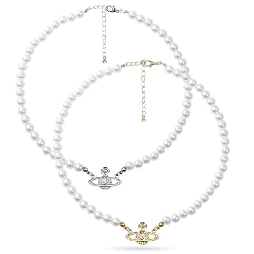 2PCS Pearl Necklace Set, Artificial Pearl Necklace, Pearl Choker Necklace Charm Lady Girlfriend Wedding Birthday Anniversary