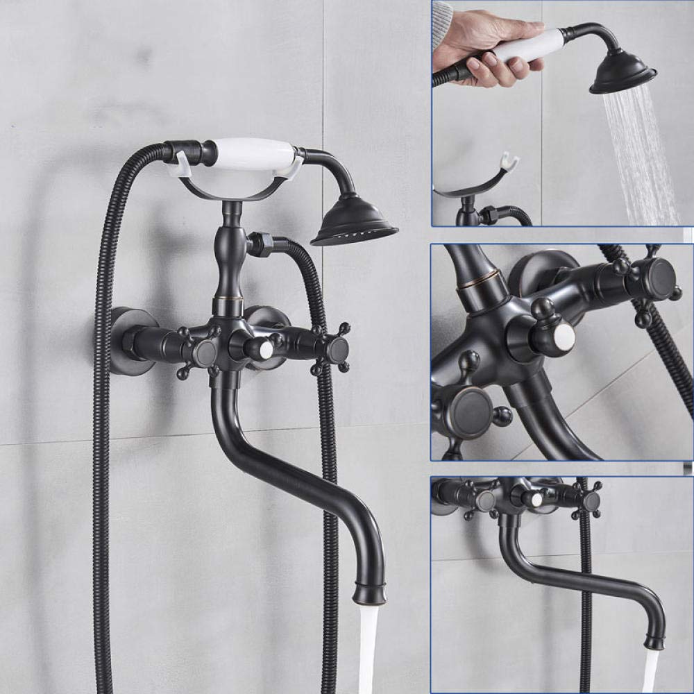 Yniyujkl Orb Wall Mounted Bathtub Faucet Hot Cold Mixer Telephone Type Dual Handle Long Spout Rotation Tap