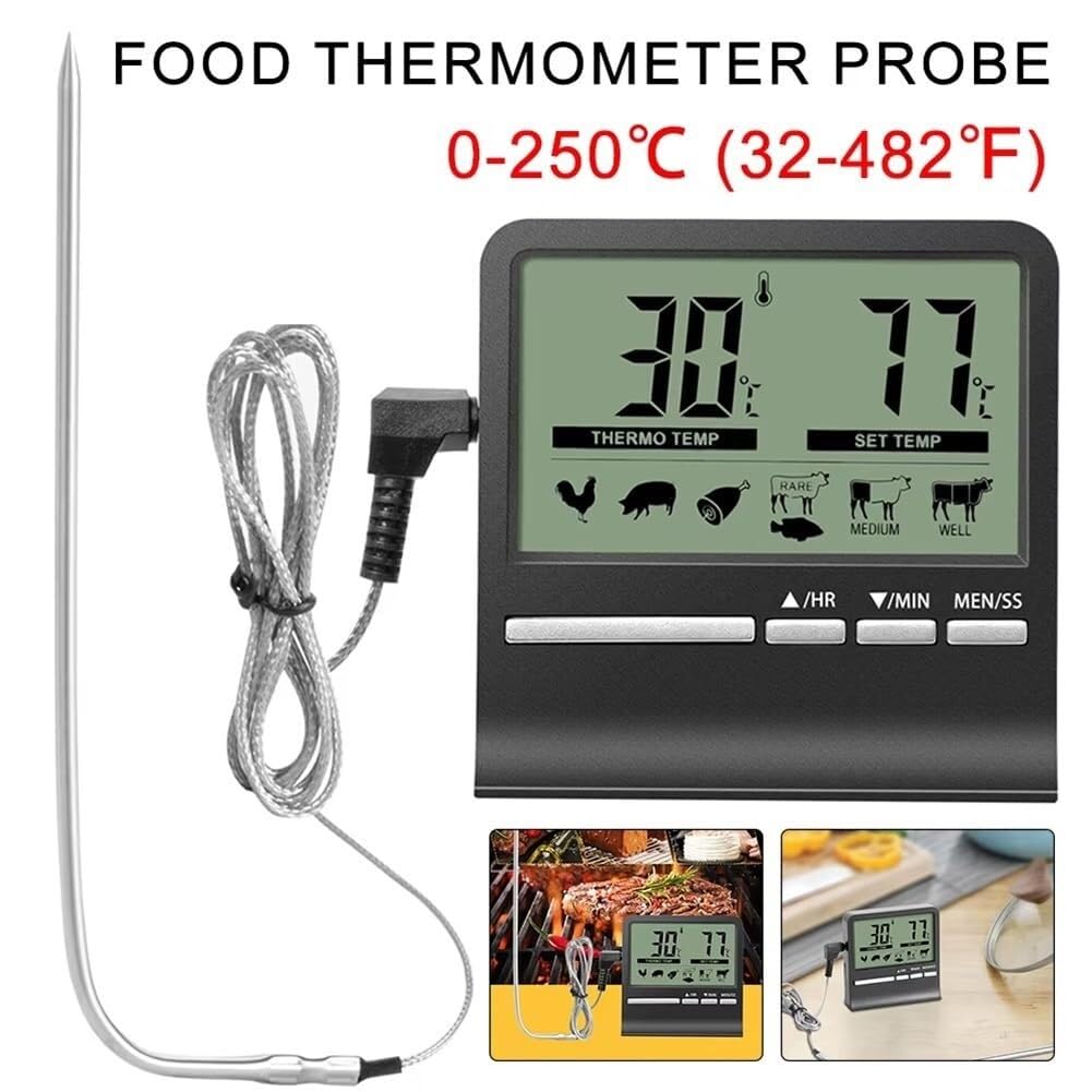 Termometro digitale da cucina for la temperatura degli alimenti a base di carne, for forno, barbecue, grill, funzione timer con misuratore di calore for la cottura