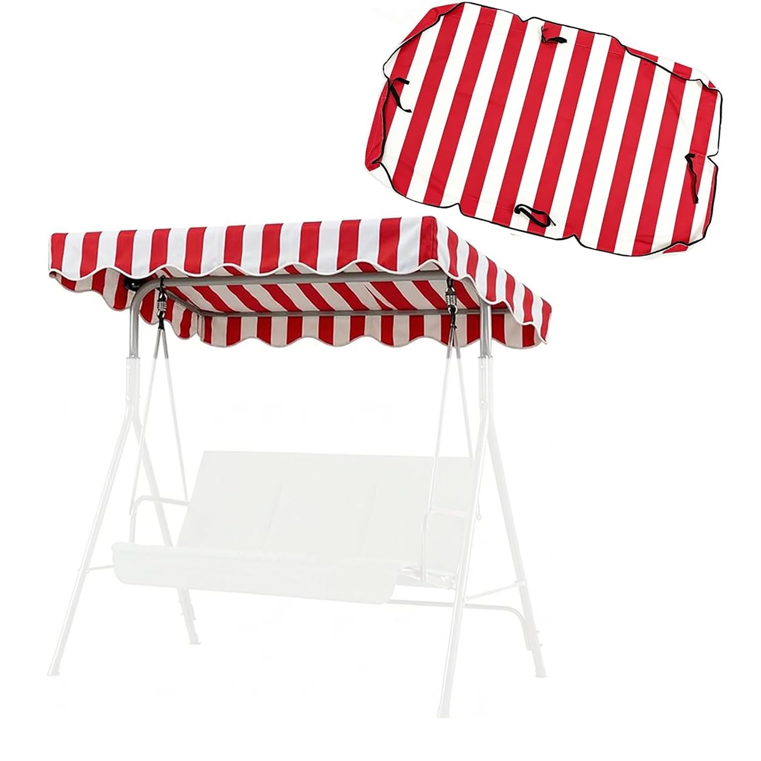 YCXHGK Stripe Porch Swing Canopy Replacement Fabric, Outdoor Waterproof Swing Top Cover Replacement, Sun Shade Awning Cover for Garden Yard Park Porch(Red,195x115cm/76.8x45.3in)