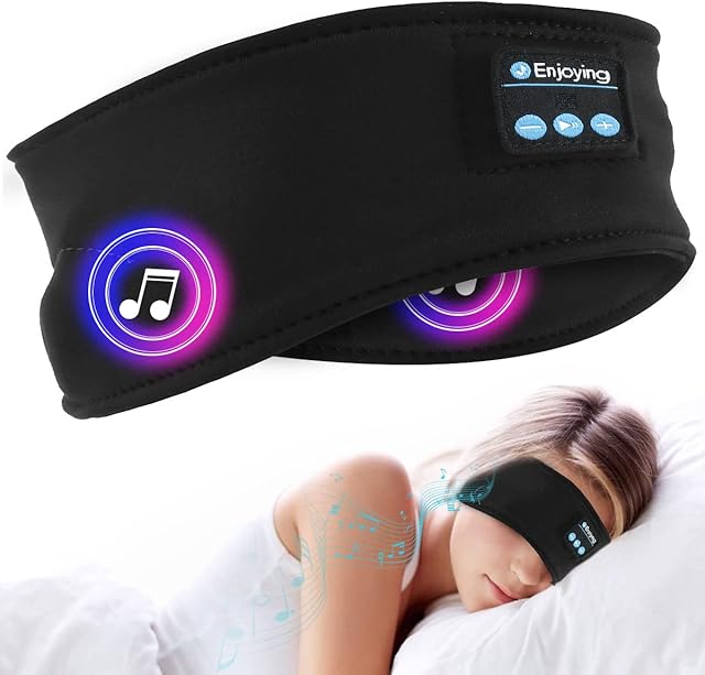 Sleep Headphones Bluetooth Headband Wireless Music Sport Headphones Headband with Built-in Stereo Speakers Gift for Sleep Sideways Sports Yoga Sleep Headphones Bluetooth(black)