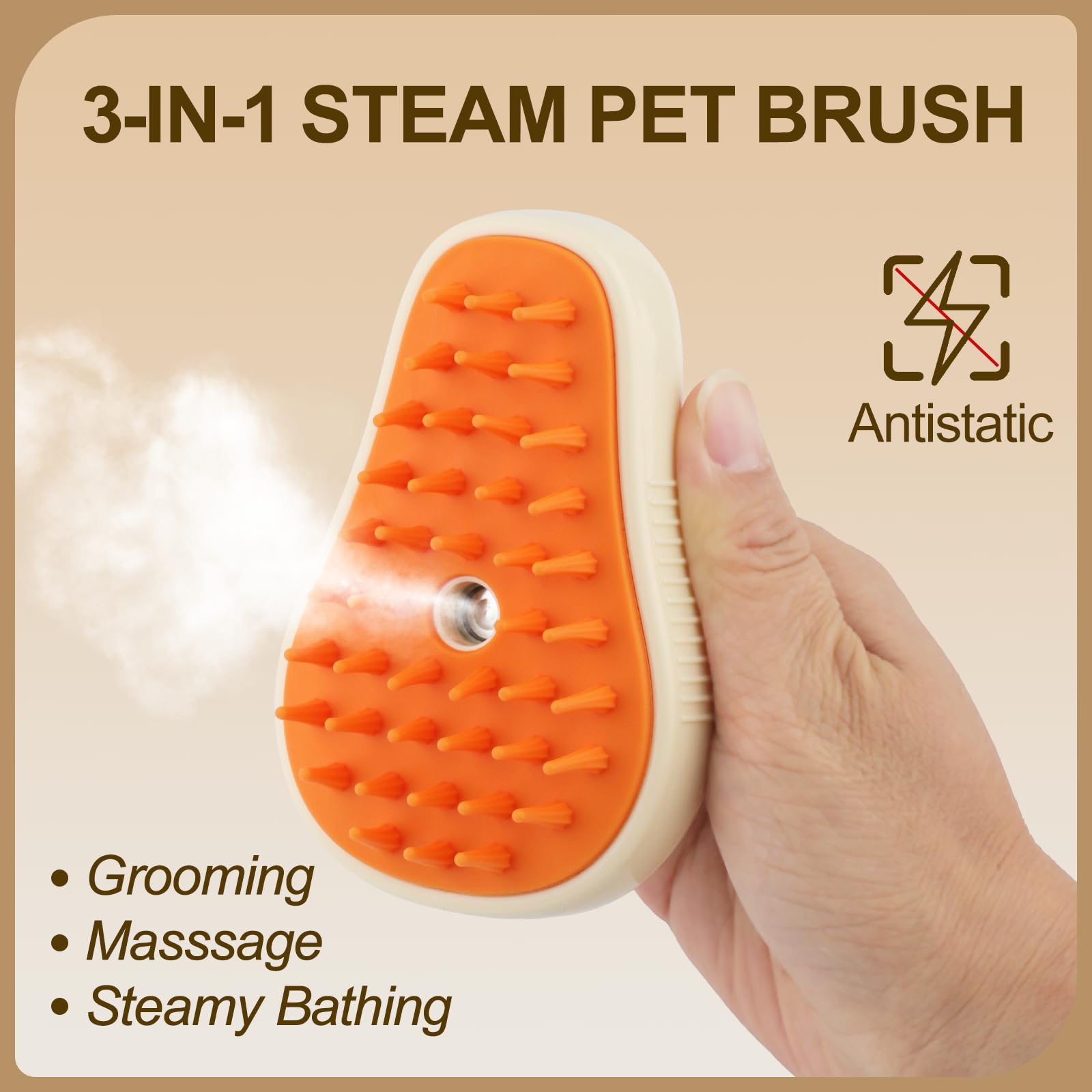 Cepillo de vapor para gatos, cepillo de vapor 3 en 1 para gatos, cepillo de aseo de masaje de silicona, cepillo de limpieza de pelo de mascotas para gatos y perros (blanco aguacate)