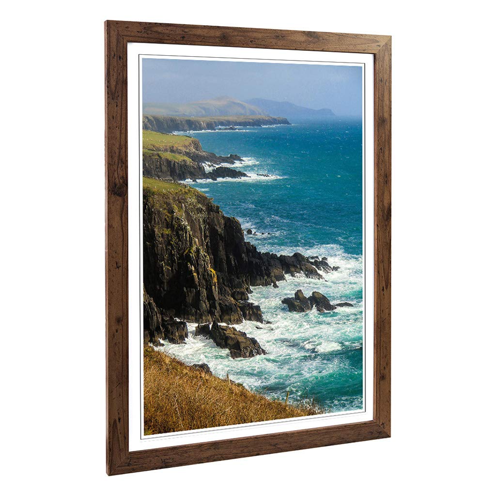 Big Box Art Framed Print of Coast Shore Cliffs Beach Seascape Design | Wall Art Picture | Home Decor for Kitchen, Living Room, Bedroom, Hallway, Walnut, A2 / 24.5x18 Inch / 62x45cm