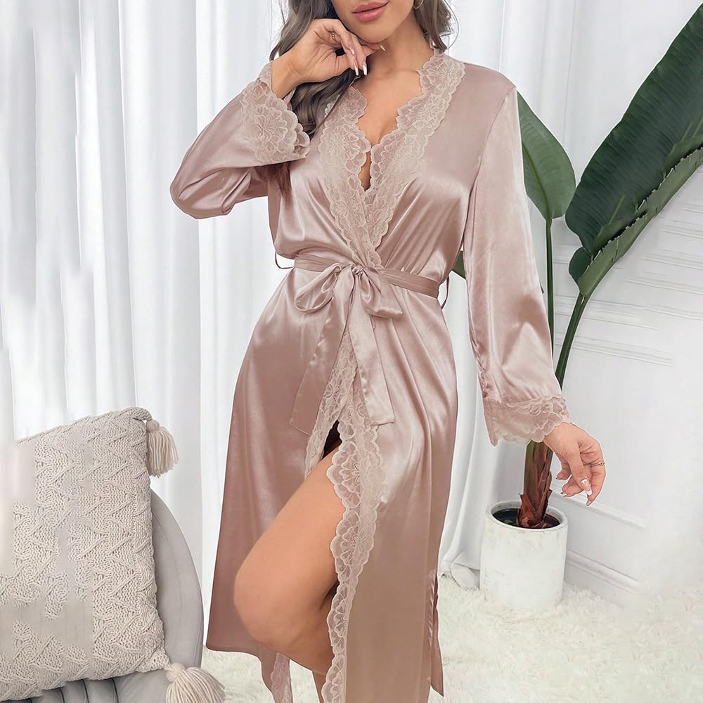 Peignoirs pour Femmes Avec Bordure en Dentelle - Kimonos de Luxe Sexy en Satin - Vêtements de Nuit Légers et Doux À Col en V pour La Mariée