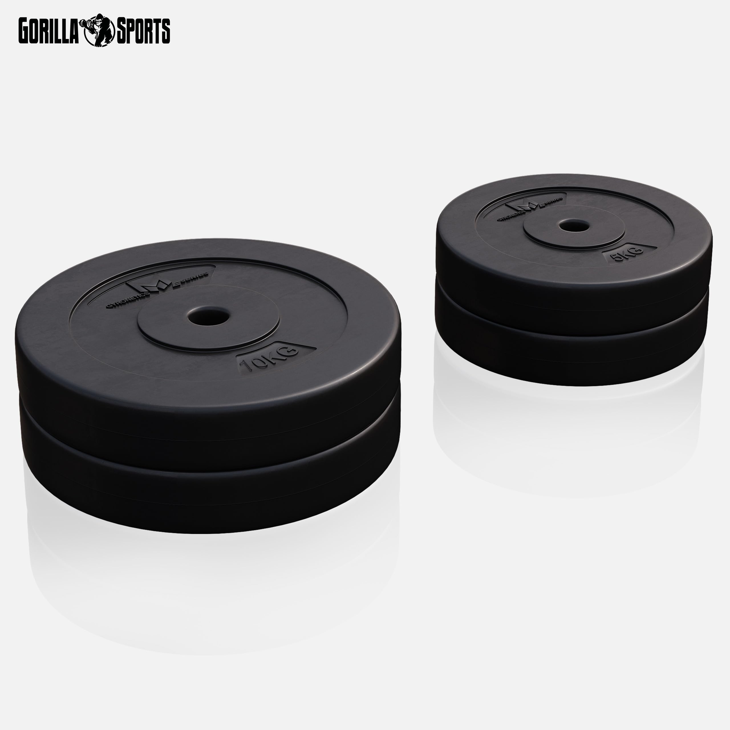 GYRONETICS® Disques de Poids - 30 kg Set, 2x5 kg + 2x10 kg, Diamètre 25 mm, Plastique, Noir - Disques d'Haltères, Ensemble de Plaques, Musculation, Haltérophilie, Fitness, Équipement de Gym, Domicile