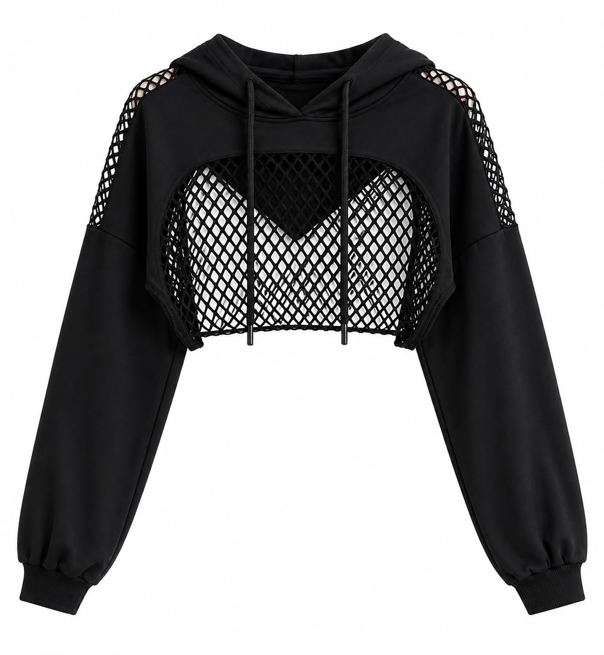 rabboni Women's Fishnet Crop Shrug Top | Full Sleeve Hooded Mesh Net Jacket for Women & Girls | Stylish Sheer See-Through Crop Cover-Up for Tops, Dresses & Casual Wear | Black-picture-10