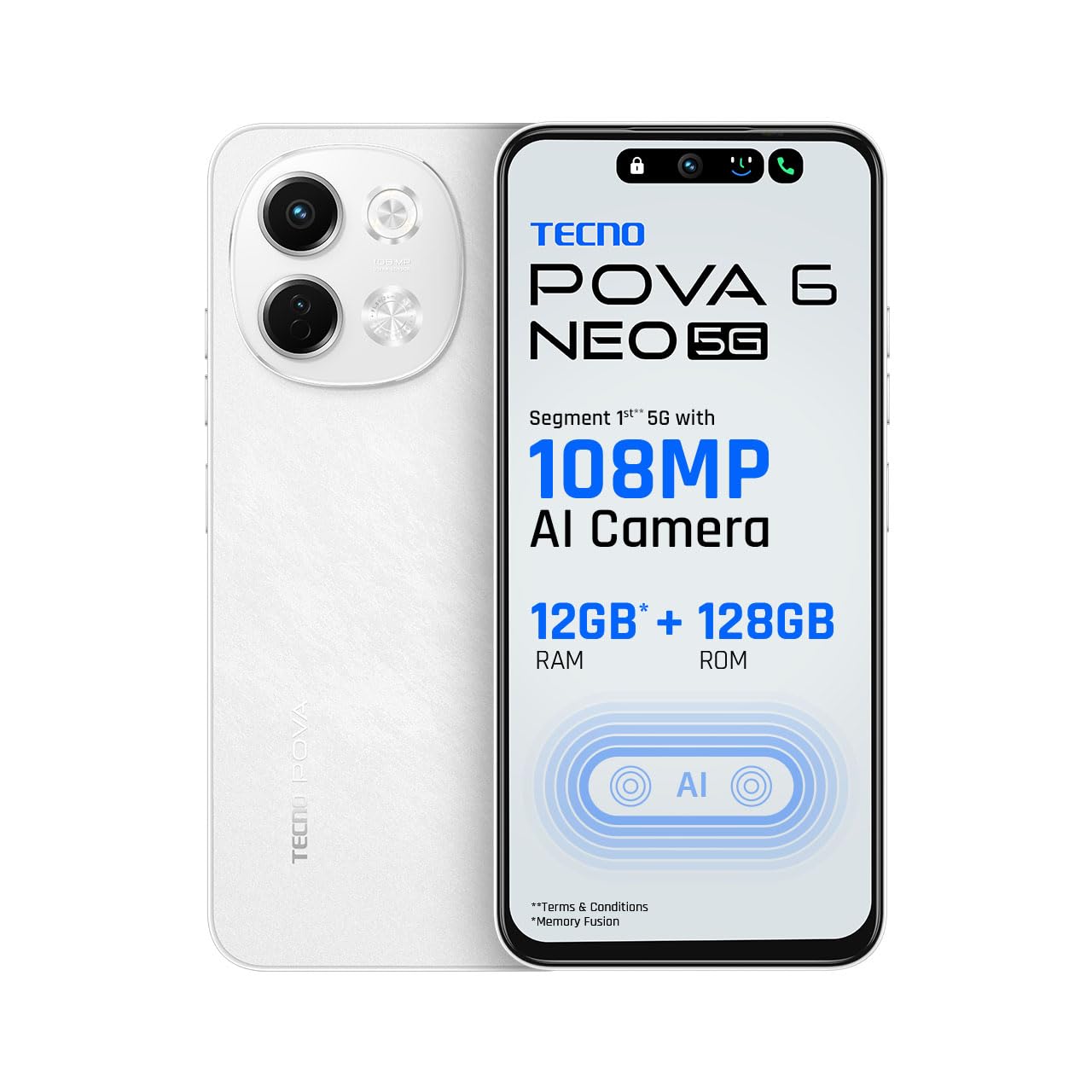 Tecno POVA 6 NEO 5G (Aurora Cloud, 6GB+128GB) | Advanced AI Features | 108MP Ultra Clear AI Camera | D6300 Powerful Processor | 5 Year Lag Free Fluency | 5000 mAh Battery | in Built Infrared and NFC