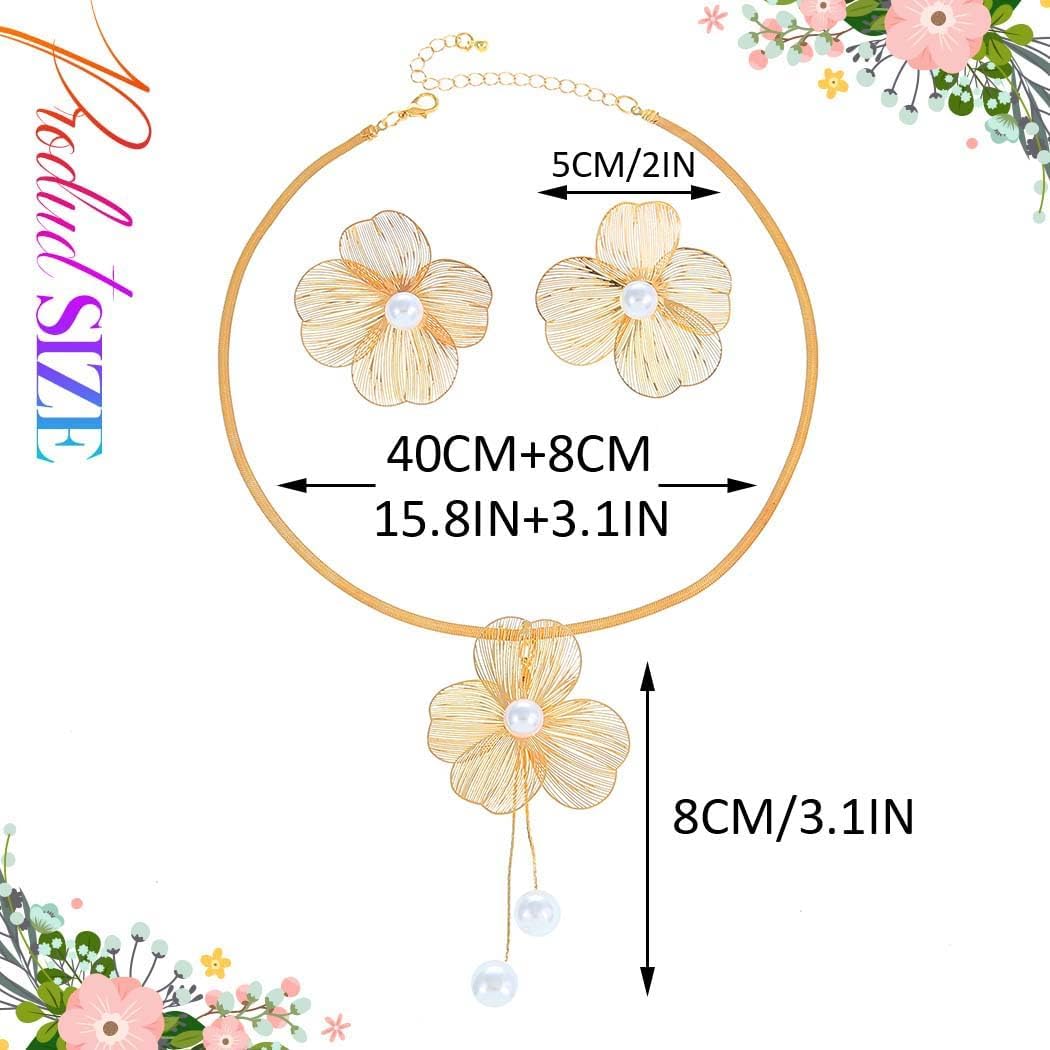 Yean Gold Flower Jewelry Set Floral Necklace and Earring Set Choker Necklaces for women - Image 2