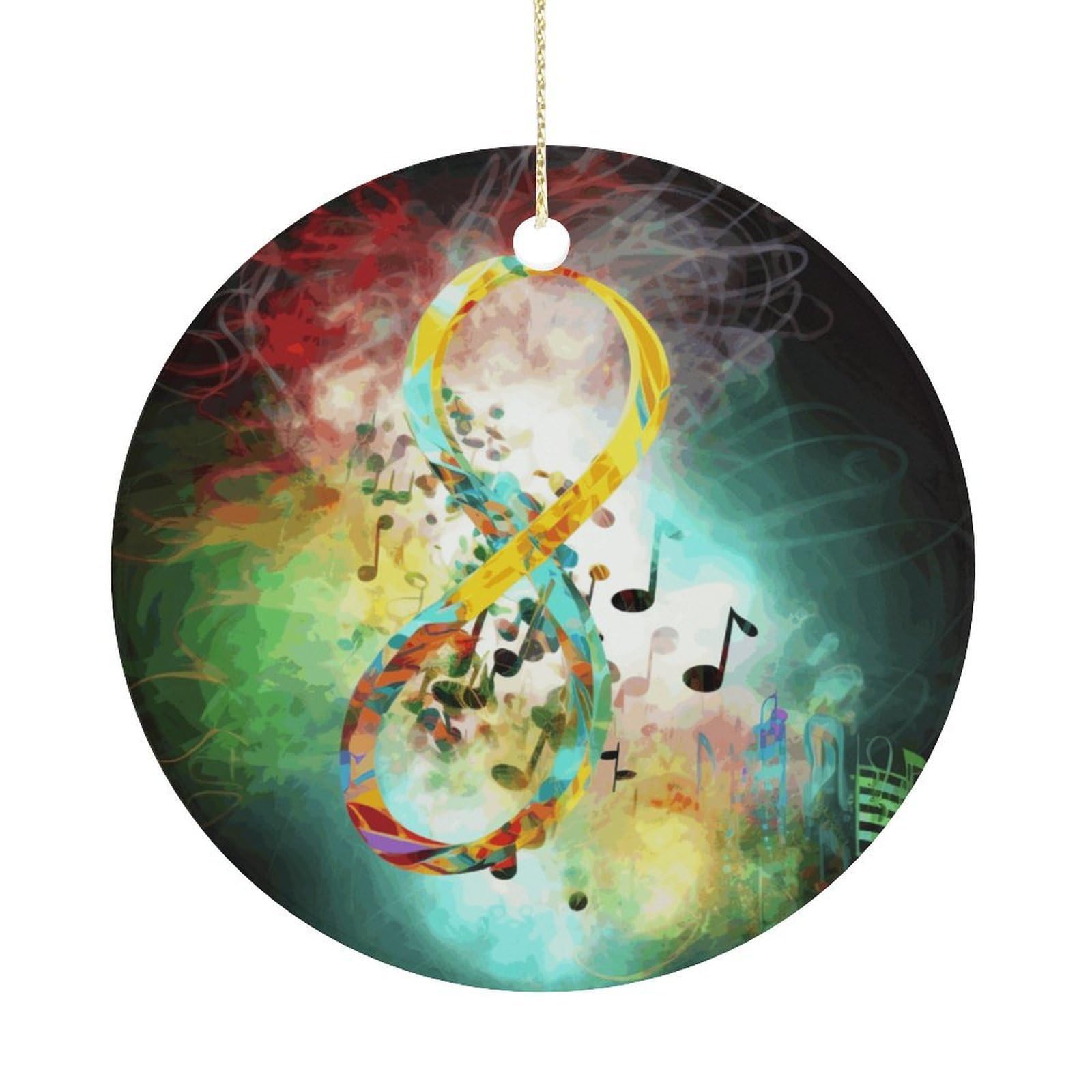 Abstract Music Symbol Christmas Ornament,Round Ceramic Ornaments Personalized Christmas Tree Ornament for Holiday Porcelain Keepsake Gifts Ideas Home Decor