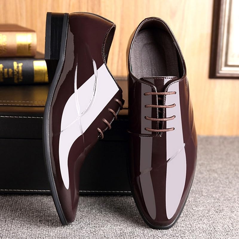 Dress Oxford for Men Lace Up Pointed Toe PU Leather Shiny Oxford Shoes Rubber Sole Block Heel Non Slip Resistant Anti-Slip Wedding4