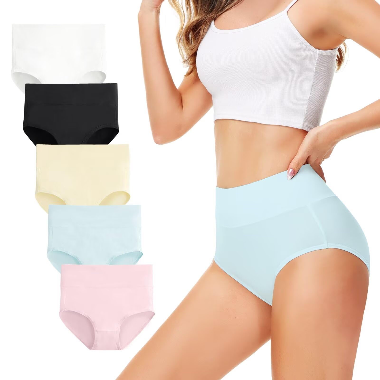 TUUHAW Unterhosen Damen Unterwäsche 5er Pack Slip Miederhose Baumwolle Hoher Taille Atmungsaktive Formender Taillenslip