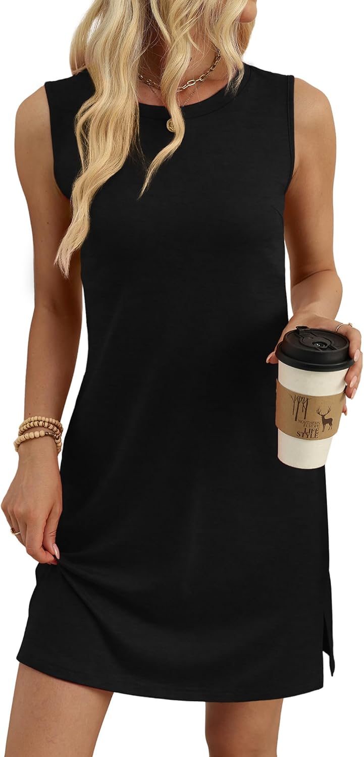 WIHOLL Casual Dresses for Women Crewneck Sleeveless Tank Dress Summer Spring Boho Vacation Clothes - Image 4
