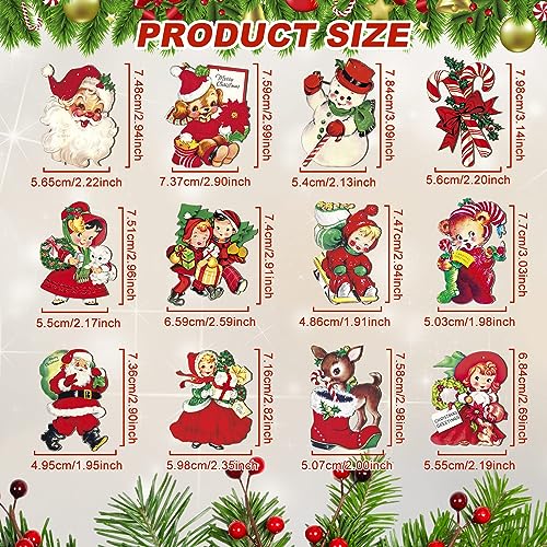 Image of 24 Pcs Christmas Wood Hanging Ornaments Vintage Christmas Decorations for Tree Xmas Santa Claus Bell Candy Cane Wood Cutout Winter Hanging Tag Sign for Xmas Tree Party Holiday