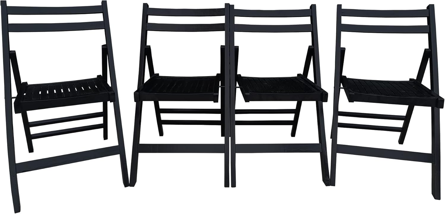 HomVent Set of 4 Slatted Wood Folding Chair, Fully Assembled Folding Chair Set Folding Event Chairs Wedding Chair Wooden Slatted Seat for Dining Room Kitchen Balcony Wedding Occasion Events (Black)