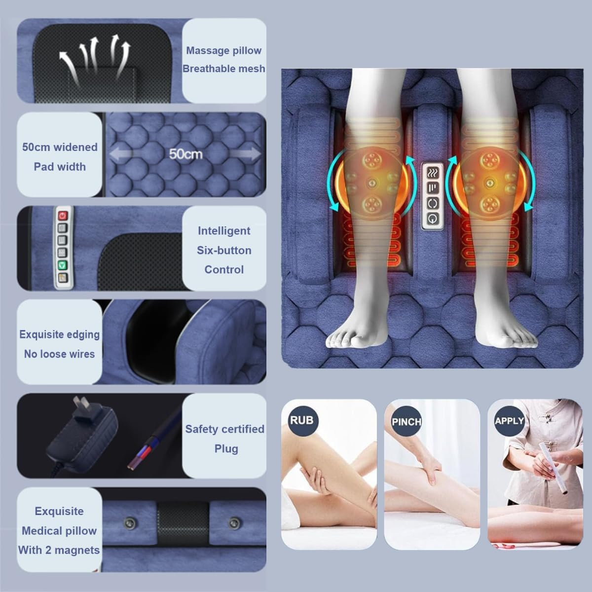 Alfombrilla De Masaje De Cuerpo Completo, Colchoneta De Masaje Vibratorio | Colchón de masaje corporal multifuncional y ajustable para espalda, cuello, piernas y pies; ideal para el hogar o la oficina.