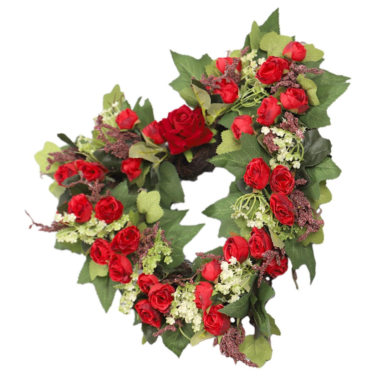 Herzförmiger Hochzeits Hängekranz aus Kunststoff und Rattan mit Künstlichen Rosen kein Biegen Elegante Wanddekoration für Valentinstag und Festival Party zu Hause