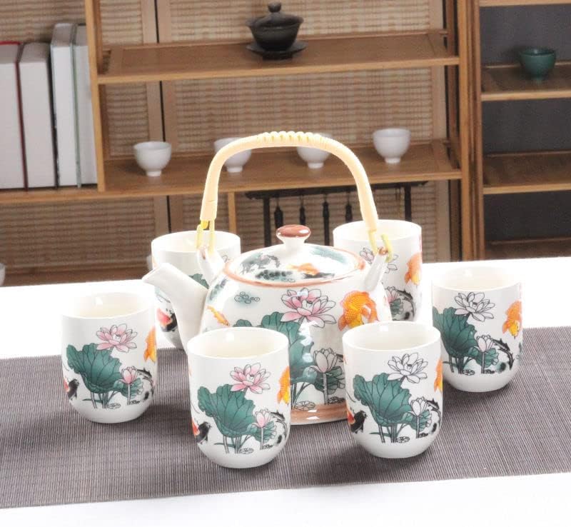 Ceramiczny zestaw do herbaty, 7-częściowy dzbanek do herbaty Gungfu, ręcznie wykonany czajniczek i kubki, chińska porcelana do biura i podróży, kwiatowy wzór