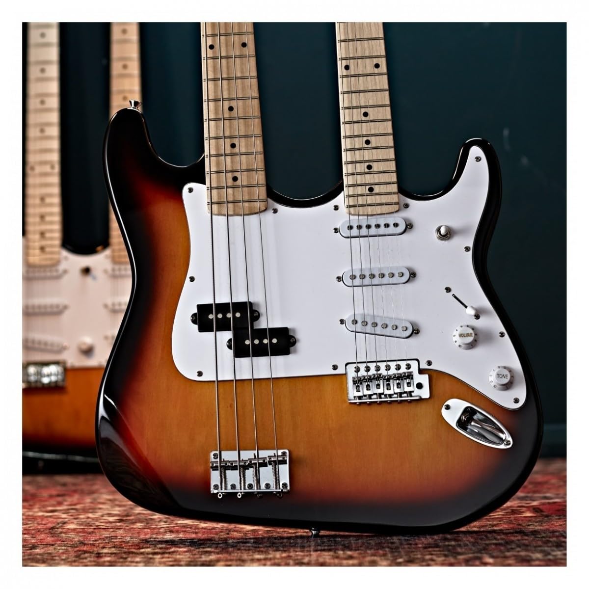 Full Size Guitarra eléctrica y bajo de doble mástil Sunburst