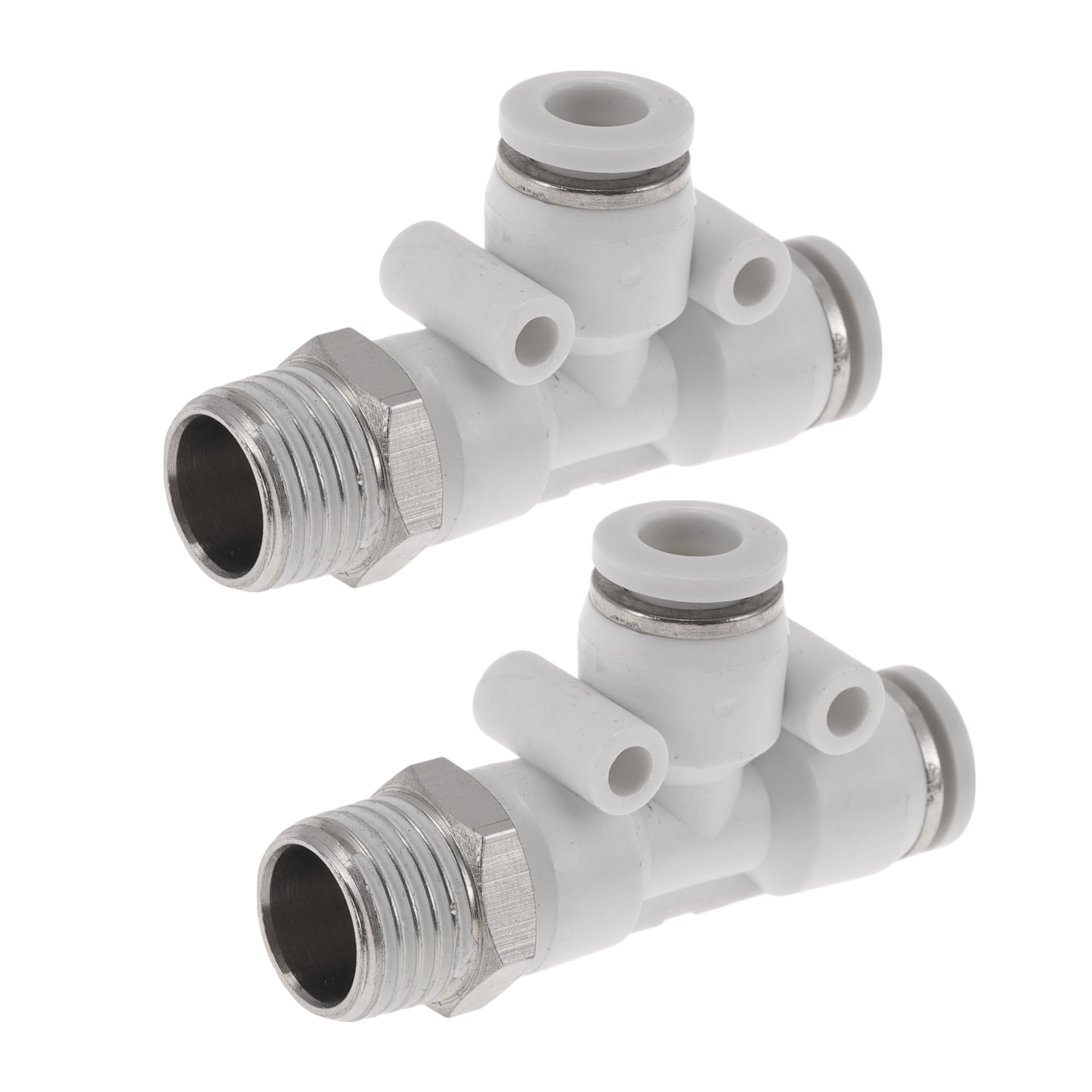 Push to Connect Air Fittings 1/4" t Type Air Line Quick Connector Plastic Metal 1/4" BSPT 2 Pcs White Silver Tone