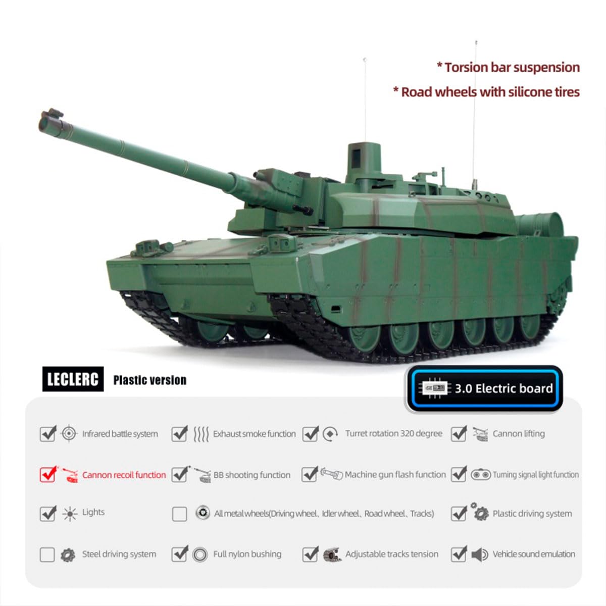 Czołg RC 1/16 dla dorosłych, 2.4G Francja H2408 Leclerc Main Battle RC model czołgu z dźwiękiem i światłami oraz bitwą na podczerwień, model pojazdu RC dla entuzjastów wojskowych