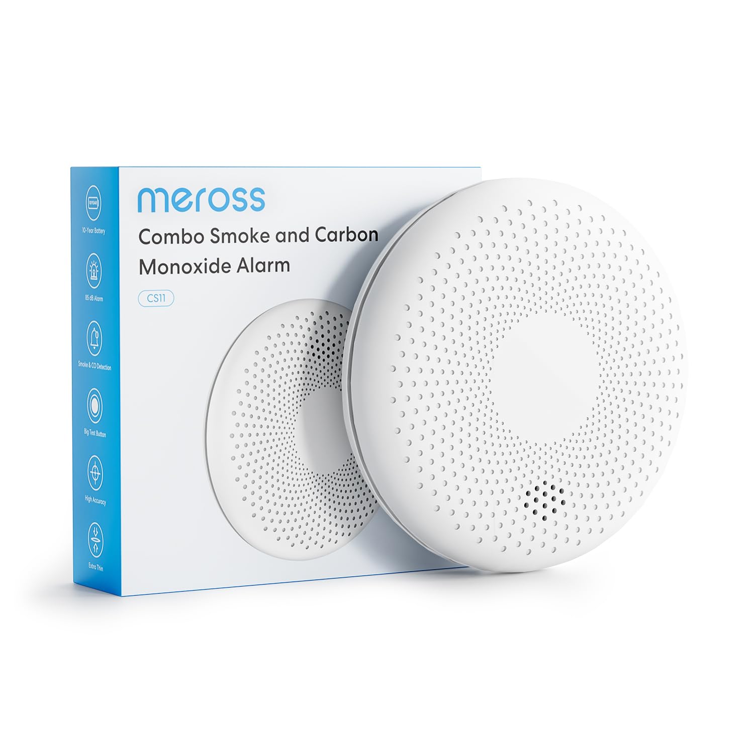 Meross Carbon Monoxide Detector, Dual Sensor Smoke and Carbon Monoxide alarm, Smoke Alarm for home with Test/Silence Button, 10-Year Battery Smoke Alarm, 85dB Fire Alarm, EN 14604 & EN 50291 Standard