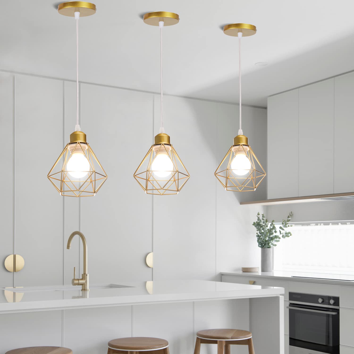 Lot de 2 Suspensions Luminaires Industrielles Lustres Métal Rétro forme Cage Ø160mm Plafonnier E27 Doré Lampe pour Salon Chmabre Cuisine (Lustre-2pcs)