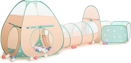 SISTICKER Tienda de campaña 3 en 1 para niños con piscina de pelotas y túnel de juego, juguetes de escalada para niños, niñas, bebés, casa de juegos