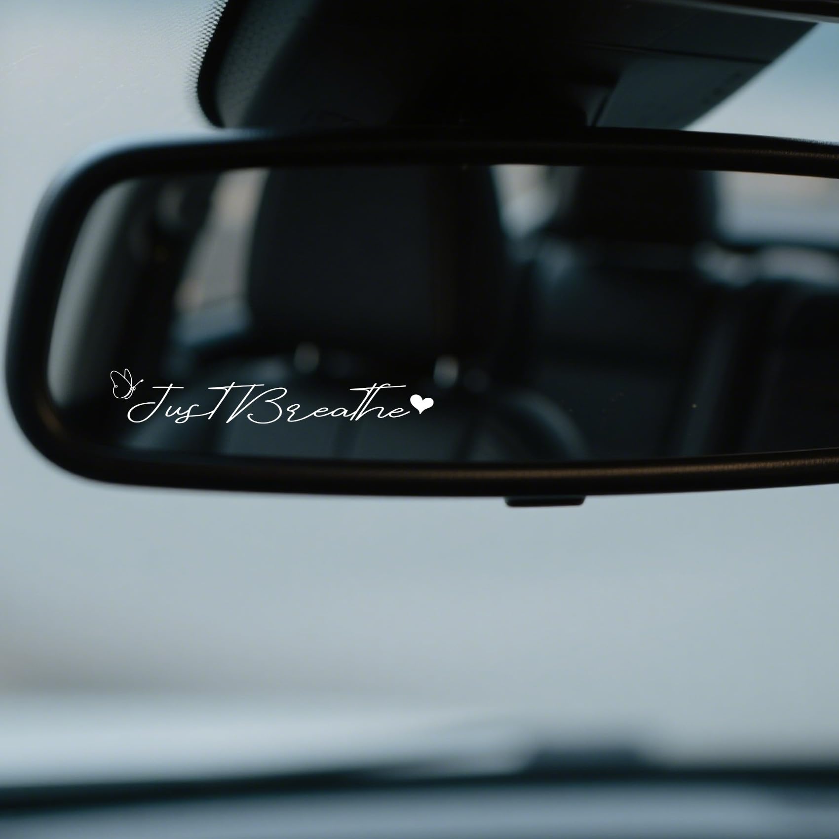 2 x Just Breathe Rearview Mirror Decal Water Bottle Stickers Funny Car Stickers Decals for Women Mental Health Gifts Affirmation Reminder White