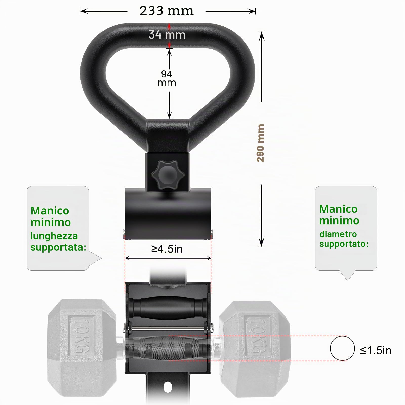 SELEWARE Versatile manubrio in acciaio a kettlebell, impugnatura ergonomica antiscivolo, installazione rapida, si adatta alla maggior parte dei manubri fino a 45,4 kg