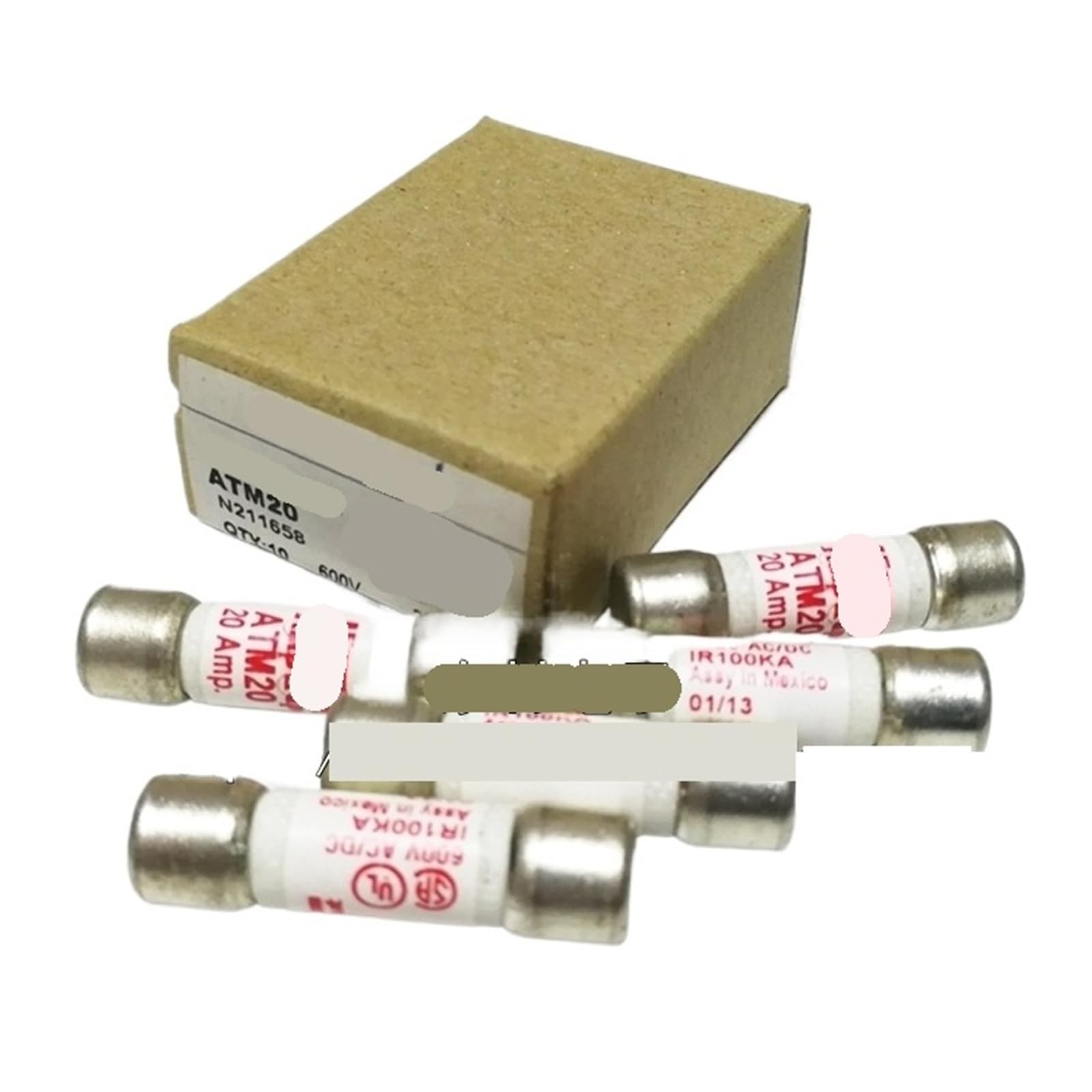 1 Fusible, ATM20 de 20 A y 600 V, 10 x 38 mm.