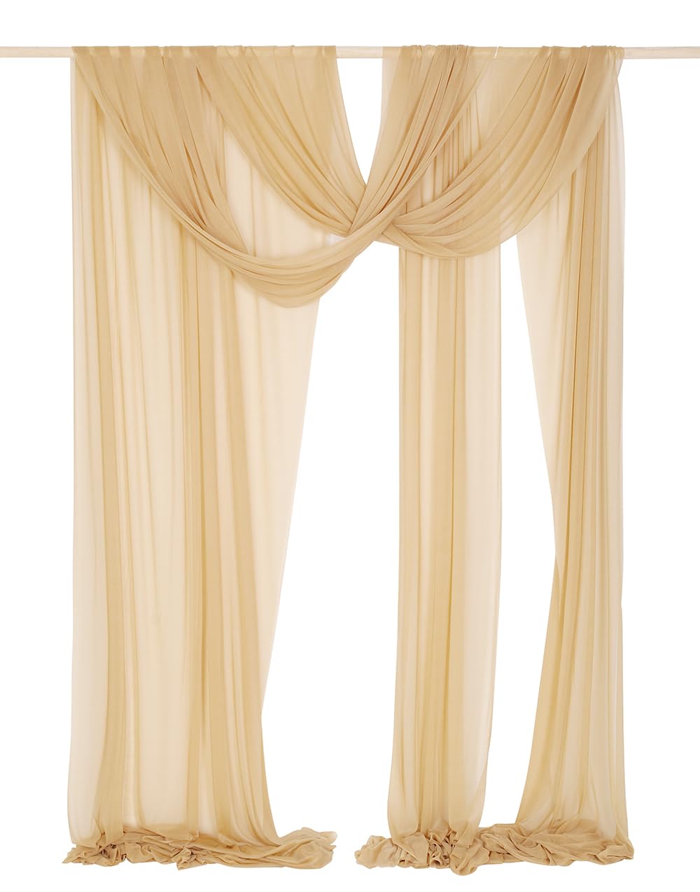 Tewechinb 2 Panels 24Ft Extra Long Wedding Arch Sheer Draping Fabric, Slightly Shimmery Arch Drapes for Wedding Party Reception Backdrop (Gold & Gold)