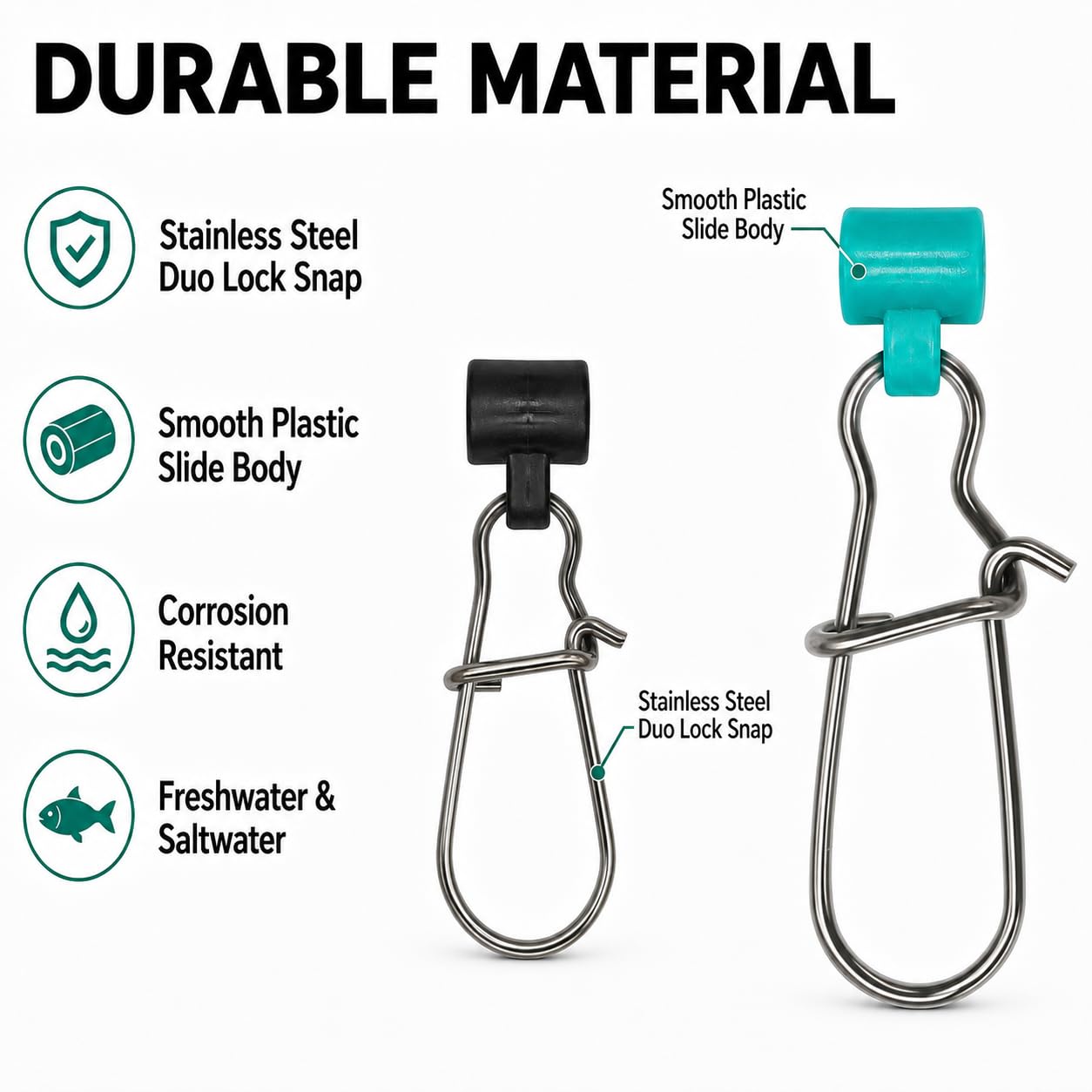 30 toboganes de plomos para pesca, deslizadores de peso de pesca con broches de doble bloqueo, conectores deslizantes de plomero resistentes para aparejos de bagre, pesca de surf, aparejos de