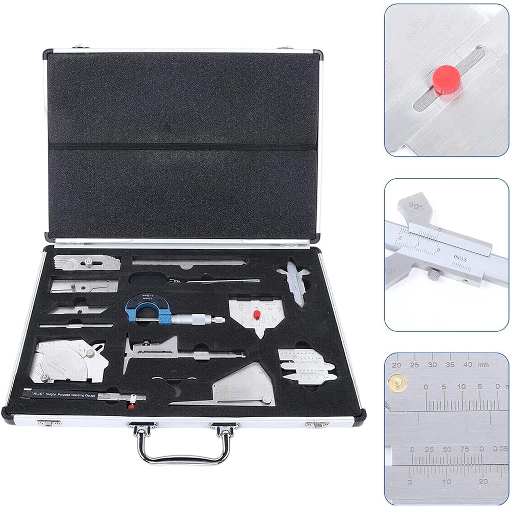 13 Piezas Soldadura Galga Kit De Herramientas, Acero Inoxidable Soldadura Medir Juego De Galgas, Soldadura Inspección Medidor Caja De Reglas Juego De Pruebas Con Espejo De Inspección