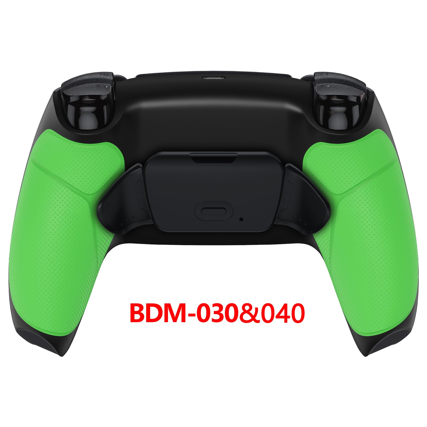 eXtremeRate Kit de reasignación de elevación programable de Agarre de Goma Verde para Controlador de PS5 BDM-030 040 050, Tablero de actualización y Carcasa Trasera Negra rediseñada y Botones