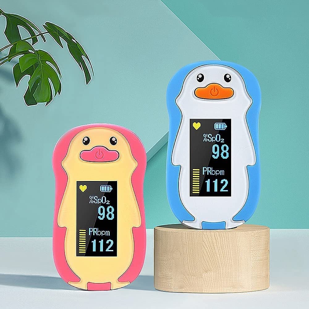 Pulsioxímetro de Dedo para Niños Monitor Portátil de Saturación de Oxígeno En Sangre Con Pantalla OLED Digital Baterías Y Cordón