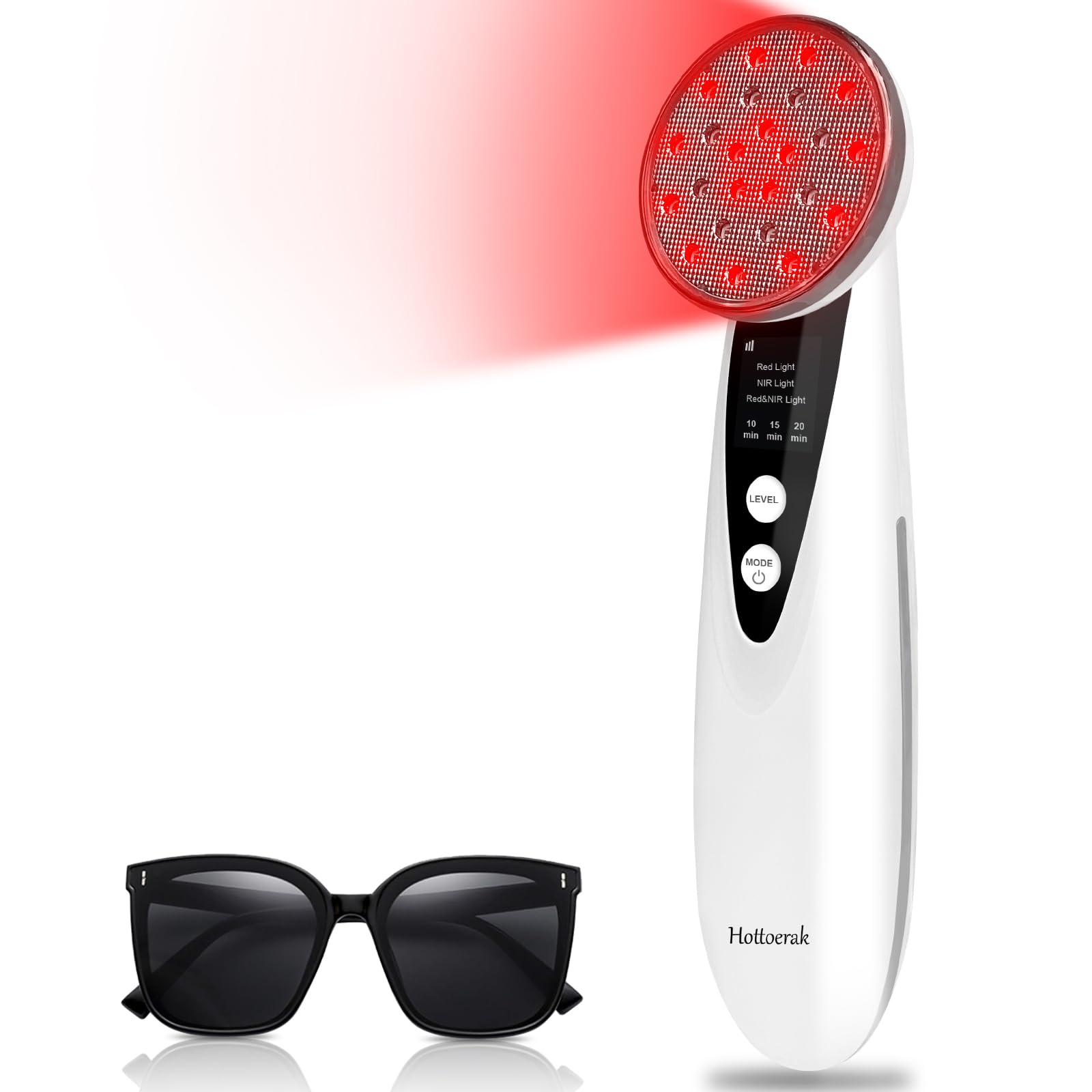 Hottoerak Rotlichtlampe, 660nm & 850nm Infrarotlampe mit 24 LEDs, Tragbare Hand Red Lights, 10/15/20 Minuten Timer und 3 Helligkeitsstufen Rotlicht für Menschen, Haustiere