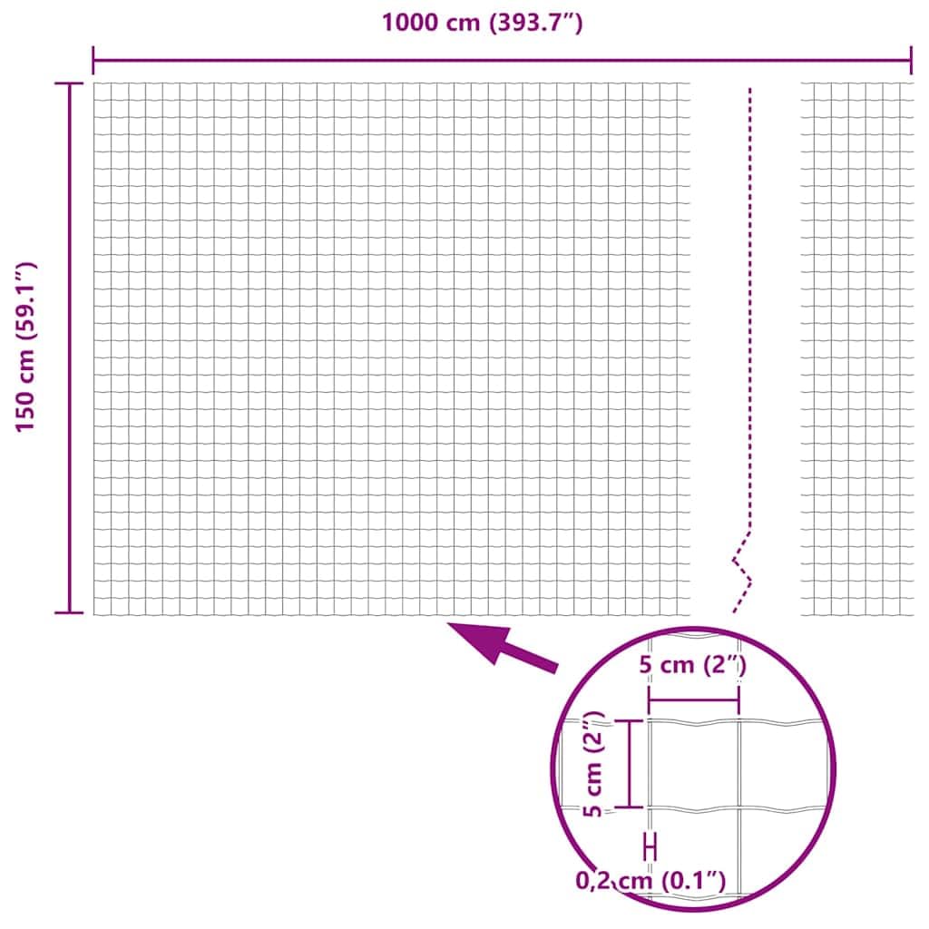 Ogrodzenie euro, zielone, 1,5 x 10 m, żelazo powlekane PCW, wytrzymałe ogrodzenie ogrodowe do ogrodu i na taras, trwała bariera dla zwierząt, łatwy montaż