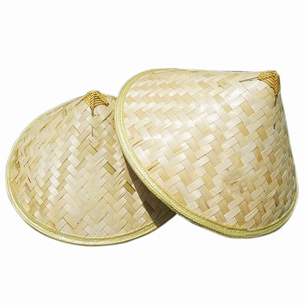 Photo 1 of **MINOR DAMAGE** Sunny Hill Pack of 2 Traditional Chinese Adult Oriental Bamboo Straw Cone Garden Fishing Hat Adult Rice Hat