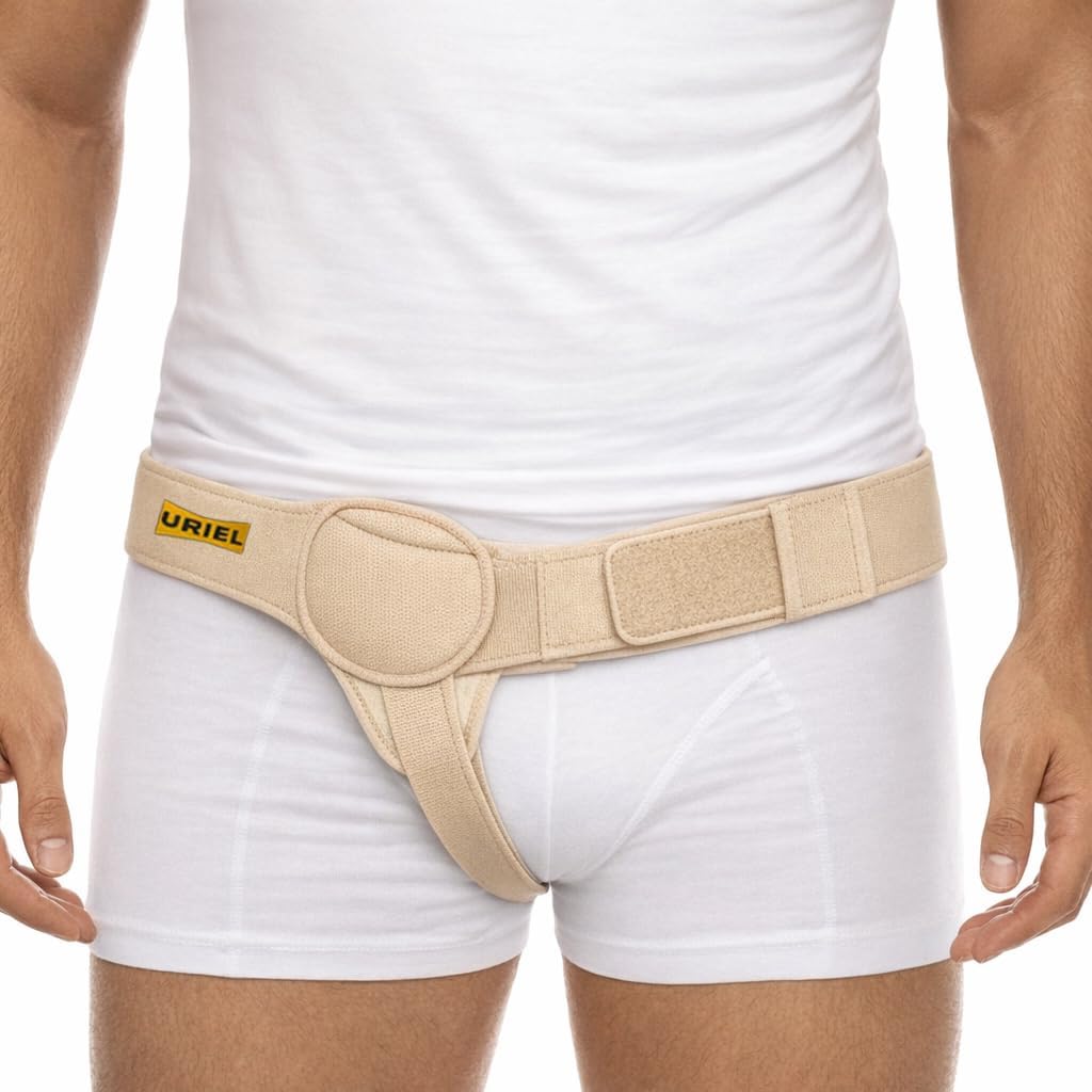 URIEL Hernia Belts for Men I Fits Right Side I Inguinal Hernia Belt for Men I Hernia Support I Pre & Post Surgery Hernia Truss I Adjustable Waist Strap with Compression Pad I Cream, XL Size