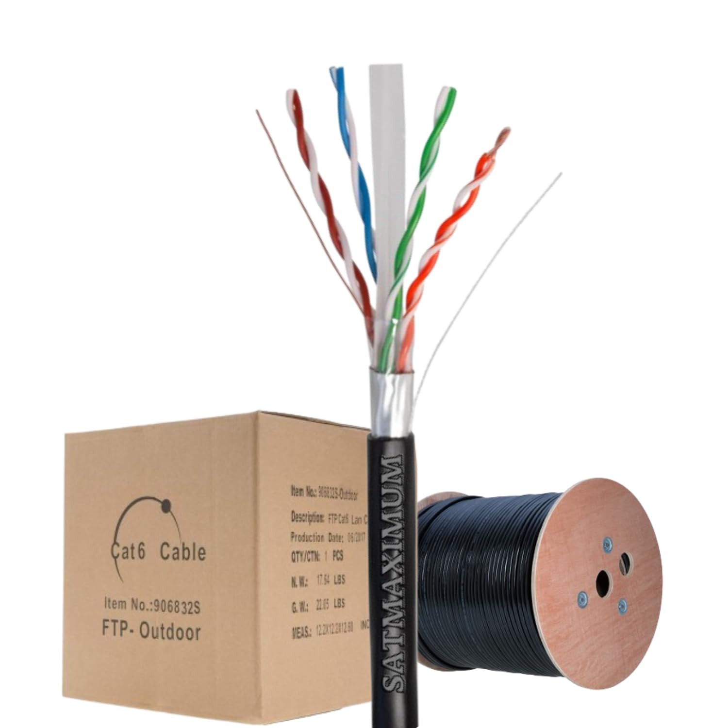 SATMAXIMUM CAT6 1000FT Outdoor Weatherproof Ethernet Cable, 23 AWG, 550MHz, FTP (Shielded) Solid Direct Burial Network Wire