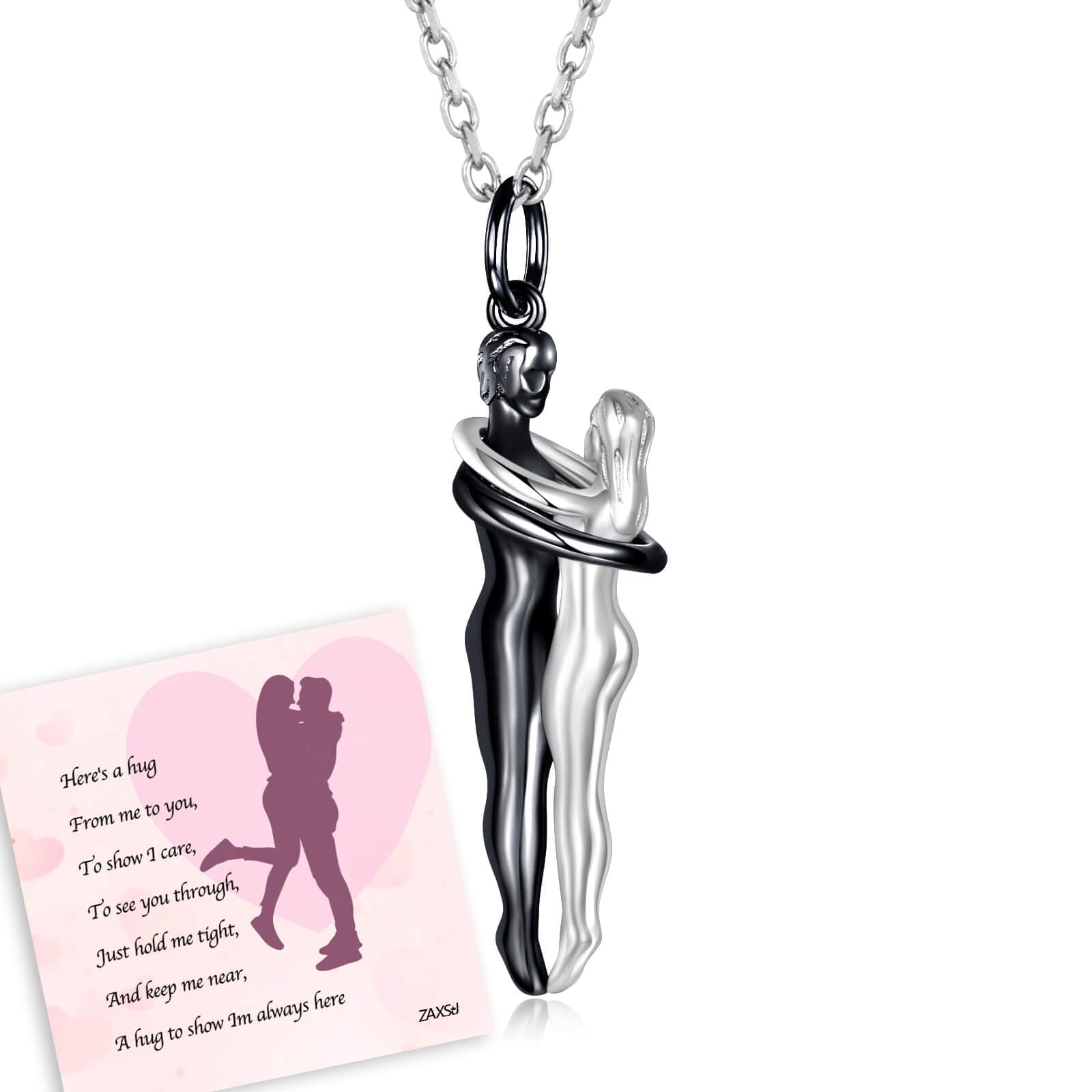 zaxsj Hug Necklace for Women 925 Sterling Silver Man and Woman Hugging Necklace Couples Jewelry Valentine's Day Gifts for Wife Girlfriend