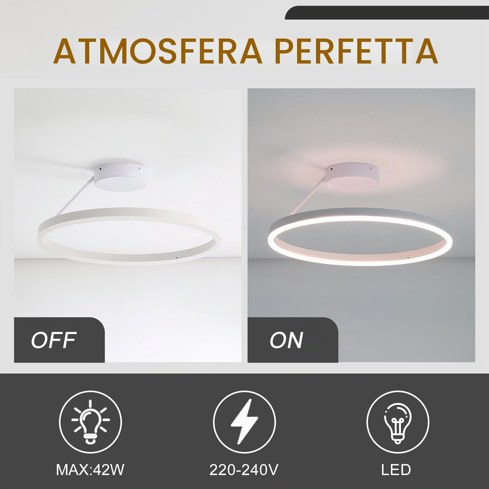 Plafoniera Circolare Lampadario Circolare a LED Lampadari Moderna Semplice Plafoniere Bianco Luce Calda Adatta per Soggiorno Sala da Pranzo camera da Letto Cucina Corridoio Ingresso 40cm