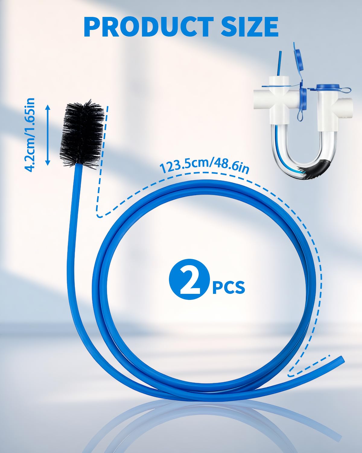 2 x flexible Ablaufbürste, 121,9 cm, Reinigungsbürste, Kondensatabscheider, Reinigung für Kondensat-P-Falle und HVAC-Systeme