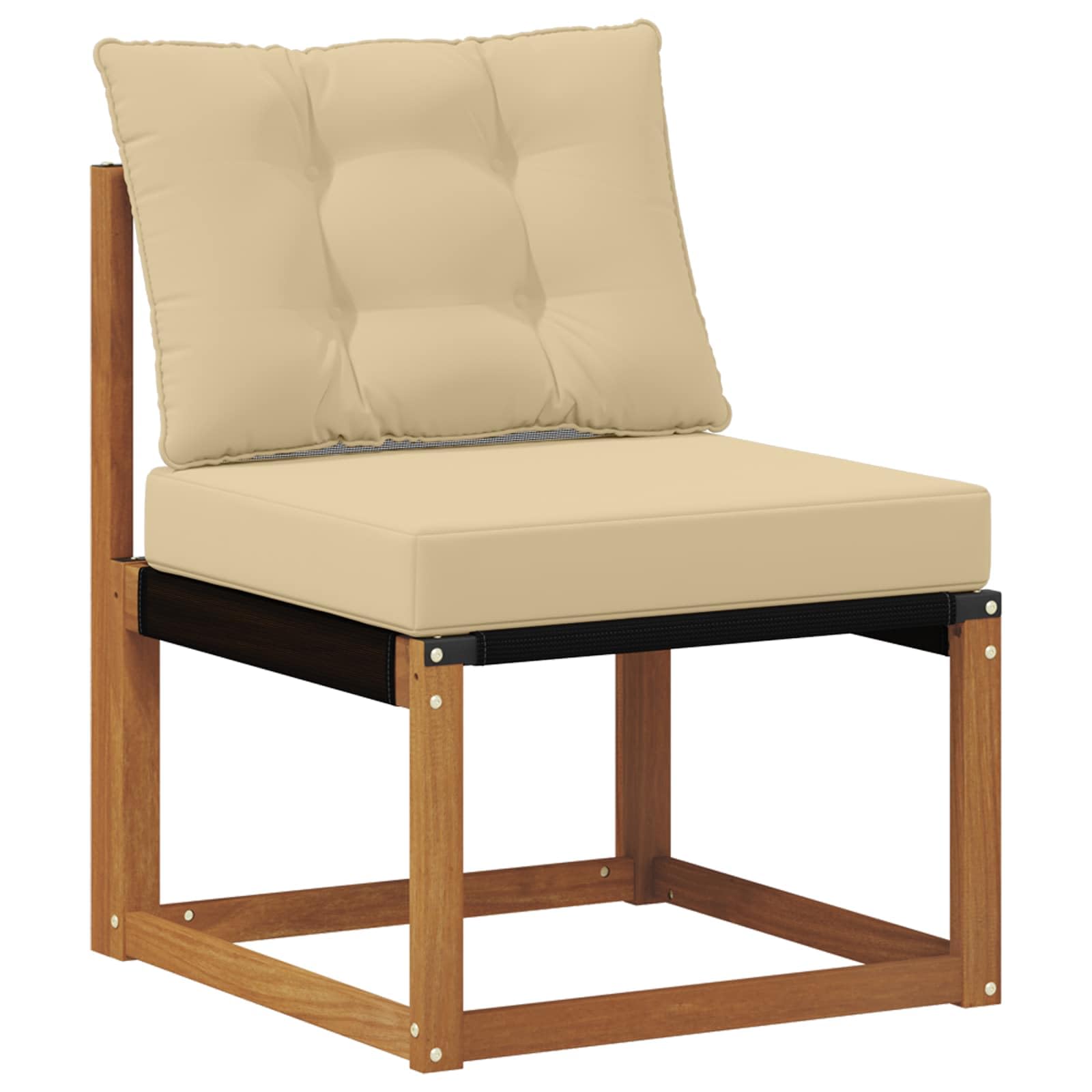 Outdoor-Sofagarnitur 6-teilig mit Kissen aus massivem Akazienholz und beige Textilene, wetterfestes Gartenmöbel-Set mit Tisch, bequemer Sitzgruppe für Terrasse und Poolbereich
