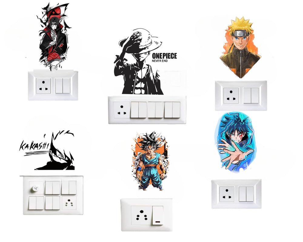Naruto,Itachi Uchiha,Kakashi,Goku,one Piece, Switch Board Anime Wall Sticker Vinyl Sticker Decor for Home Beroom Design, Living Room, Bedroom, Kids Room, (Multi) (SB-7)-Self-Adhesive
