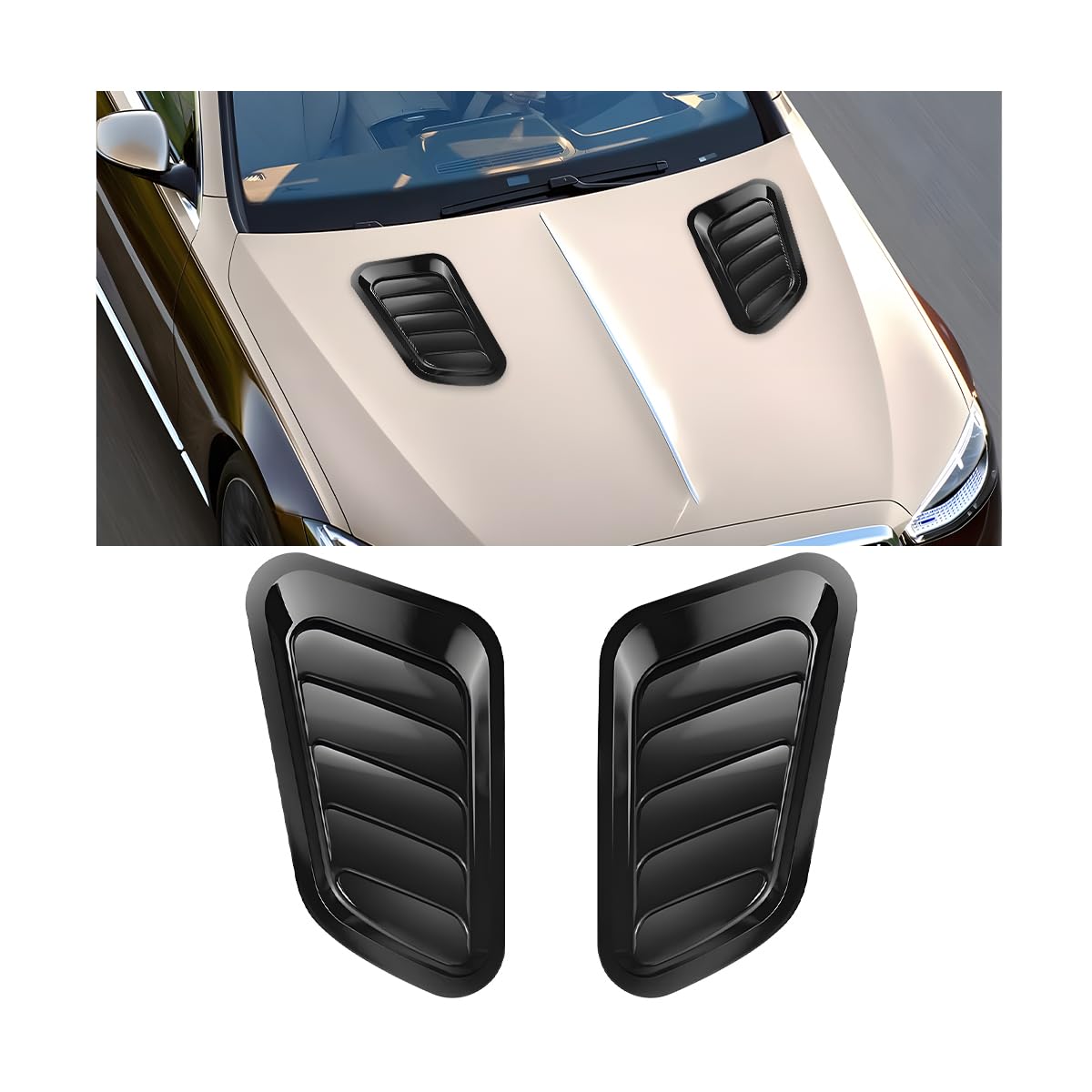 Car Hood Vent Trim, Vehicle Scoop Bonnet Hood Side Air Intake Trim Cover, Automotive Exterior Engine Cooling Intake Vent Decoration, Universal for Automobile RV Truck (Black)