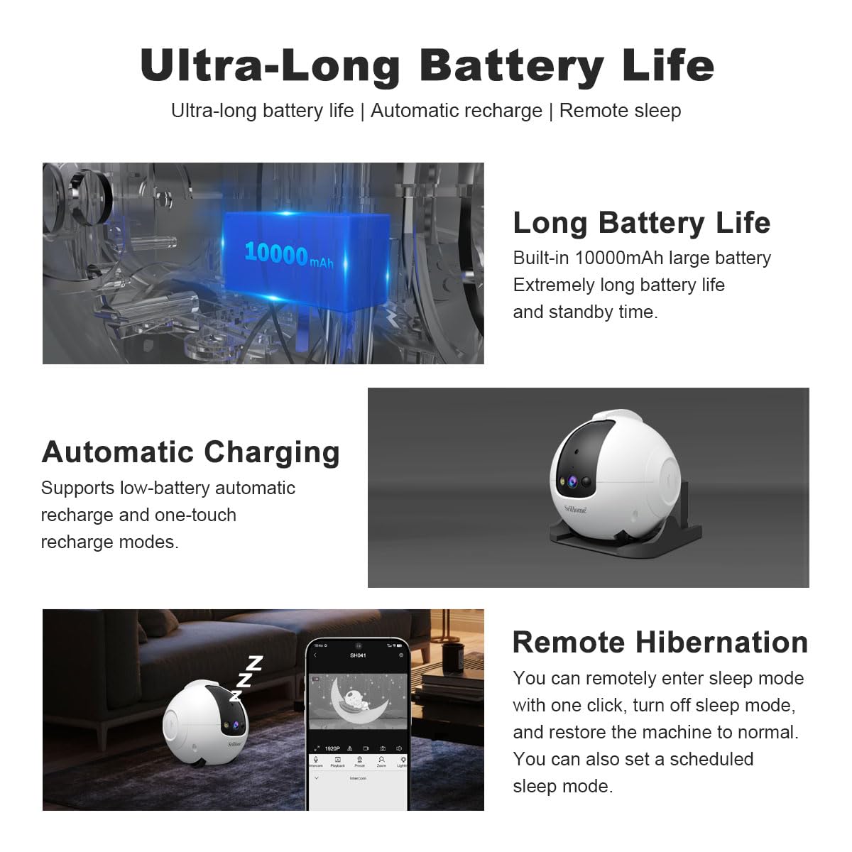OBA Robot cámara AI 360 Grados para Animales domésticos: antivuelco 4 MP QHD, batería 10000 mAh DH013 Rec MicroSD